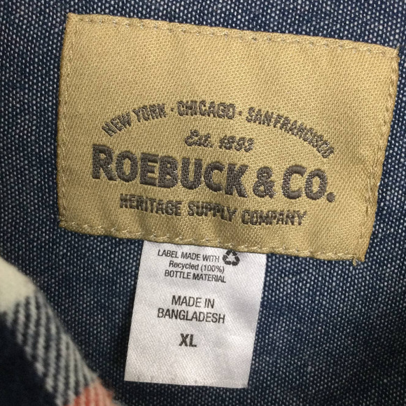 Roebuck & Co White Yellow Plaid Collared Cotton Button Down Flannel Shirt XL - Picture 5 of 11